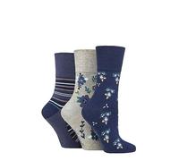 SockShop Gentle Grip Bluemen - Calzini da donna in cotone fantasia e a righe, confezione multipla 3, Porto dei fiori Viola, 37-42