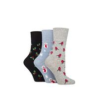 SOCKSHOP Gentle Grip - Calzini natalizi da donna, in cotone, confezione da 3, Noel, M