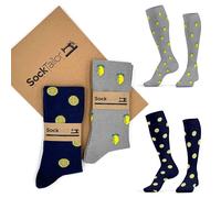 SockTailor Calze Uomo Lunghe in Caldo Cotone, Fantasie Eleganti e Divertenti Agrumi, Calze Uomo Invernali, Calzini Uomo Lunghi Unisex 41 46, Made in Italy, 2 Paia Blu Grigio Scuro, Pacchetto Ecologico