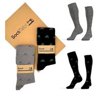 SockTailor Calze Uomo Lunghe in Caldo Cotone, Fantasie Eleganti e Divertenti Biciclette, Calze Uomo Invernali, Calzini Uomo Lunghi 41 46, Made in Italy, 2 Paia Nero Grigio Chiaro, Pacchetto Ecologico