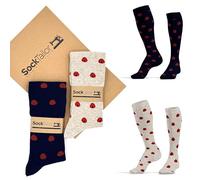 SockTailor Calze Uomo Lunghe in Caldo Cotone, Fantasie Eleganti e Divertenti Coccinelle, Calze Uomo Invernali, Calzini Uomo Lunghi 41 46, Made in Italy, 2 Paia Blu Panna, Pacchetto Ecologico