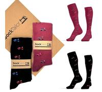 SockTailor Calze Uomo Lunghe in Caldo Cotone, Fantasie Eleganti e Divertenti Vespe, Calze Uomo Invernali, Calzini Uomo Lunghi 41 46, Made in Italy, 2 Paia Corallo Nero, Pacchetto Ecologico