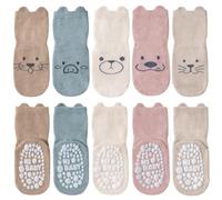 SockWaddles calzini stopper per bambini, 5 paia di calzini ABS traspiranti e antiscivolo per bambini, calzini gattonanti per bambini in cotone, calze per bambini e bambine con animali e unicorni