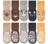 SockWaddles calzini stopper per bambini, 5 paia di calzini ABS traspiranti e antiscivolo per bambini, calzini gattonanti per bambini in cotone, calze per bambini e bambine con animali e unicorni