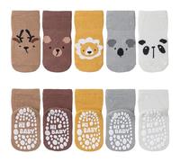 SockWaddles calzini stopper per bambini, 5 paia di calzini ABS traspiranti e antiscivolo per bambini, calzini gattonanti per bambini in cotone, calze per bambini e bambine con animali e unicorni