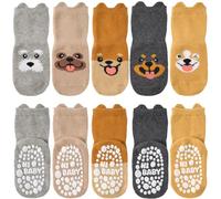 SockWaddles calzini stopper per bambini, 5 paia di calzini ABS traspiranti e antiscivolo per bambini, calzini gattonanti per bambini in cotone, calze per bambini e bambine con animali e unicorni