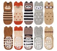 SockWaddles calzini stopper per bambini, 5 paia di calzini ABS traspiranti e antiscivolo per bambini, calzini gattonanti per bambini in cotone, calze per bambini e bambine con animali e unicorni