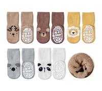 SockWaddles calzini stopper per bambini, 5 paia di calzini ABS traspiranti e antiscivolo per bambini, calzini gattonanti per bambini in cotone, calze per bambini e bambine con animali e unicorni