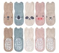 SockWaddles calzini stopper per bambini, 5 paia di calzini ABS traspiranti e antiscivolo per bambini, calzini gattonanti per bambini in cotone, calze per bambini e bambine con animali e unicorni