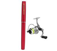 Socobeta Canna da Pesca Tascabile con Mulinello da Spinning, Mini Penna Ultra Compatta e Mulinello Combinati per la Pesca Sul Ghiaccio in Mare e Fiume (Rossa)