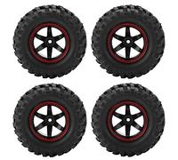 Socobeta Pneumatici in Gomma a 6 Fori Precisi con Mozzi per Camion Fuoristrada Cingolato RC in Scala 1/10, Pneumatico per Ruote RC con Schiuma Antiscivolo Inserita per Hobbista + Rosso Set di 4