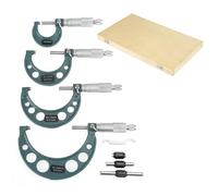 Socobeta Set di 4 Micrometri Metrici Esterni di Precisione da 0-100 Mm per la Misurazione dello Spessore del Diametro della Lunghezza, con Custodia in Legno per la Protezione, Carburo Cementato +