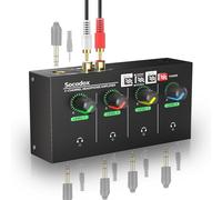 Socodox Amplificatore per cuffie a 4 canali jack 3,5 mm/6,35 mm/RCA, mixer per cuffie compatto in metallo con 8 porte di uscita per cuffie, interruttore stereo, funzione mute, luce RGB, 5,5x2,7x1,2