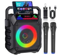 Socodox Macchina Karaoke Portatile, Altoparlante Bluetooth con 2 Microfoni Senza Fili per Adulti e Bambini, Luci RGB, Sistema PA, Supporto USB/TF/AUX per Feste in Casa e all'Aperto