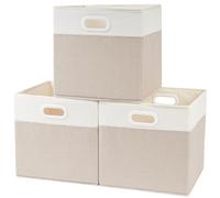 SOCOHOME Fabirc - Scatole portaoggetti a forma di cubo, 28 x 28 x 28 cm, pieghevoli, per giocattoli, asilo nido (beige chiaro/bianco, set di 3)