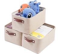 SOCOHOME Scatola di immagazzinaggio in Tessuto di Tela, Set di 3 Cestelli di immagazzinaggio, cestini portaoggetti per Guardaroba, Armadio, Scaffali (Beige, Small)