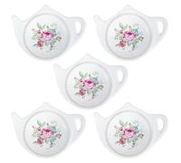 SOCOSY Sottobicchiere vintage in porcellana a forma di teiera per bustine di tè, piccolo cucchiaio da tè, accessori per il tè, contenitore per condimenti per salsa dessert, 10,2 cm, fiori floreali, 5