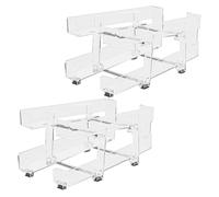 Soda Can Holder, Beverage Organizer Rack, Stackable Rolling Basket Dispenser, Adjustable Width and 2-Tier Design, for Fridge Pantry Counter Rv Storage, 14.17x7.09x6.3 In