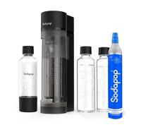 Sodapop Aeratore Logan Starter Set con cilindro CO₂, con 2 bottiglie di vetro (850 & 600 ml) e 1 bottiglia in PET (850 ml), colore nero opaco, altezza 42,6 cm