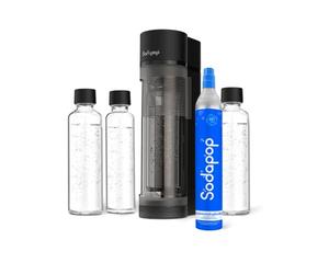 Sodapop Aeratore Logan Starter Set con cilindro CO₂ e 3 bottiglie di vetro, nero opaco, altezza 42,6 cm