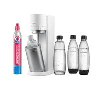 sodastream Aeratore Duo con cilindro di CO2, 2 bottiglie di vetro e 2 bottiglie di plastica lavabili in lavastoviglie da 1 l, bianco, altezza: 44 cm