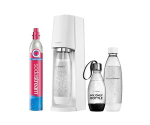 SodaStream Aeratore Terra, Confezione Risparmio con Cilindro di CO2, 2 1 l 1 Bottiglia di plastica da 0,5 l, Lavabile in lavastoviglie, Altezza 44 cm, Bianco, 44cm Hoch
