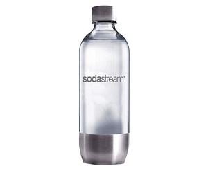 Sodastream Bottiglia In Pet Di Ottima Qualità Con Base E Coperchio In Acciaio Inossidabile, Utilizzabile Universalmente Sodastream Gorgogliatore D'Acqua Con Bottiglia Di Plastica, Trasparente, 1 L