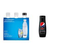 SodaStream Bottiglie Fuse per Gasatore Source, Play, Power, Spirit, Fizzi e Genesis, Capienza 1 litro, Confezione da 3 & Concentrato per la preparazione di bevande dissetanti gassate al gusto Pepsi