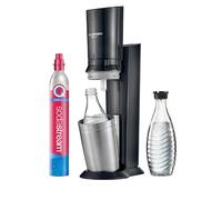 SodaStream - Gasatore d’acqua Crystal, sistema CO₂ Quick Connect, include cilindro di gas da 60 L, 2 bottiglie in vetro da 0,7 L, ecologico e riduce i rifiuti di plastica, colore nero.
