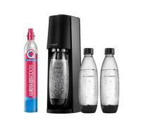 sodastream Gasatore Terra, Confezione Promozionale con Cilindro di CO2 e 3 Bottiglie di plastica Lavabili in lavastoviglie, Altezza 44 cm, Colore: Nero