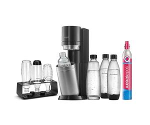 SodaStream Gassatore d'acqua Duo Comfort, set con cilindro di CO2 Quick-Connect, con 2 bottiglie di vetro da 1 l, 2 bottiglie di plastica FUSE da 1 l (lavabili in lavastoviglie) e portabottiglie