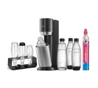 SodaStream Set di 2 bombole di vetro da 1 l, 2 bottiglie di vetro da 1 l, 2 bottiglie di plastica da 1 l, lavabili in lavastoviglie e portabottiglie sintico, altezza: 44 cm, colore: titanio