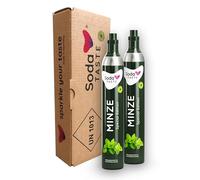 SodaTASTE 2 cilindri di CO2 (ricarica) per gorgogliatore, con aroma di menta naturale, senza sciroppo, per fino a 120 l di acqua frizzante con gusto, senza zucchero (attenzione: 2 cilindri vuoti