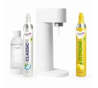 SodaTASTE Pacchetto risparmio: Mysoda Woody - Gorgogliatore in composito di legno rinnovabile con bottiglia di plastica senza BPA, cilindro CO2 Classic + cilindro CO2 limone (bianco)