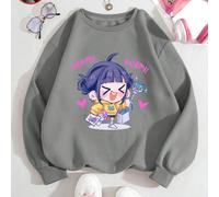 Soddisfatto del mio acquisto di prodotti Derpy con un design Zoe in stile chibi di un gruppo femminile K-pop. Stile ampio per ragazze, felpa oversize casual Curve, versatile per autunno/inverno, tessu