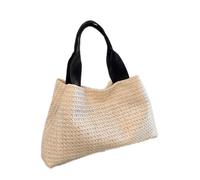 sodeber Borsa a tracolla casual tessuta da spiaggia di modo leggera e pratica della maniglia superiore per le vacanze, Off White Black Belt a, Medium