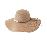 sodeber Cappello Paglia Carta Regolabile Decorato con Perle per Donna, Accessori da Giardino da Spiaggia Pieghevole Leggero Accessori per Esterni Cappello Paglia con Nastro Perle