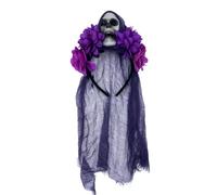 sodeber Cerchietto per capelli con fiore e teschio, sottile, per Halloween, con velo, alla moda, da donna, per matrimoni, feste, acconciature