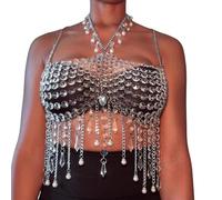 sodeber Ciondolo in acrilico a strati Halterneck Crop Top Beachwear Gioielli per corpo per le feste Catena per corpo a strati con catena regolabile sul petto per festival