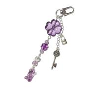 sodeber Collana con ciondolo a forma di quadrifoglio, realizzata a mano, con perline e fiocco, accessorio per borsa da donna, Medio, lega acrilica, Nessuna pietra preziosa