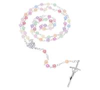 sodeber Collana del rosario Religioso cattolico Gesù Crocifisso Collana con croce Collana lunga con perline rosario Collane con perline fiori Catena lunga gioielli