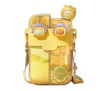 sodeber Large-capacity Water Bottle Double-bin Design Drinking Cartoon Print Straw Cup for Outdoor Indoor