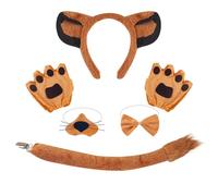 sodeber Lions Cosplay Set Dogs Ear Hair Hoop False Nose Brown Mesh Skirt Plush Tail Bowtie Headband for Halloween