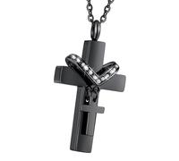 sodeber Modern Double Crossed Pet Ashes Holders Urn Pendant Memorial Necklace with Stainless Steels for Dog Cats