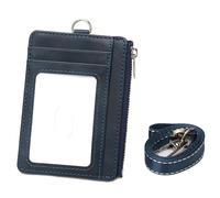 sodeber Porta carte professionale in pelle PU con tasca con cerniera bloccabile e cordino regolabile per collo per portafoglio in pelle PU per uso quotidiano
