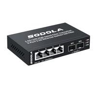 SODOLA Switch Ethernet gestito a 6 porte 2,5 G, 4 porte 2,5 GBASE-T, 2 SFP da 10 G, capacità di commutazione 60 Gbps, mini switch di rete da 2,5 GB montabile a parete per AP wireless, NAS, PC (4X2.5G+