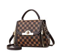 SODOLLEE Donna Borsa a Mano Moda Borsa a Tracolla Piccolo Signora Borsetta Elegante Pelle PU Borsa a Spalla per Lavoro Datazione Uso Quotidiano Plaid Caffè