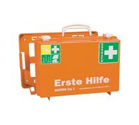 Söhngen Valigetta di primo soccorso Austria tipo 1 (scatola di primo soccorso, divisorio, fissaggio a parete, riempita, medicazione per ferite, coperta di salvataggio), arancione, 0390138