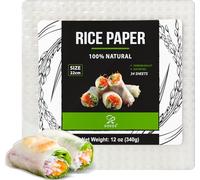 Soeos Carta di riso, involucri di carta di riso bianca, 1 confezione, 34 fogli per involtini primavera e gnocchi, non OGM, senza glutine, a basso contenuto di carboidrati, involtini di riso vietnamiti