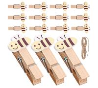 SOESFOUFU 100 Mini mollette di Legno con Corda - Mollette di Legno a Forma di Ape, portafoto Carini per Decorazioni domestiche, Artigianato, Clip per Sacchetti di Snack e Accessori per Feste